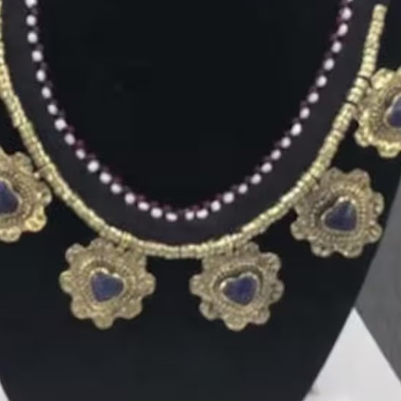 Tribal Collar Choker Stones Necklace, Ethnic Floral Choker Necklace, Statement - Picture 2 of 4